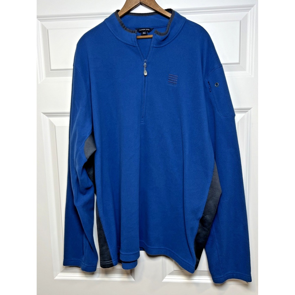 Lands' End Men's XXL Tall Fleece 1/4 Zip‎ Pullover Stand Collar Blue